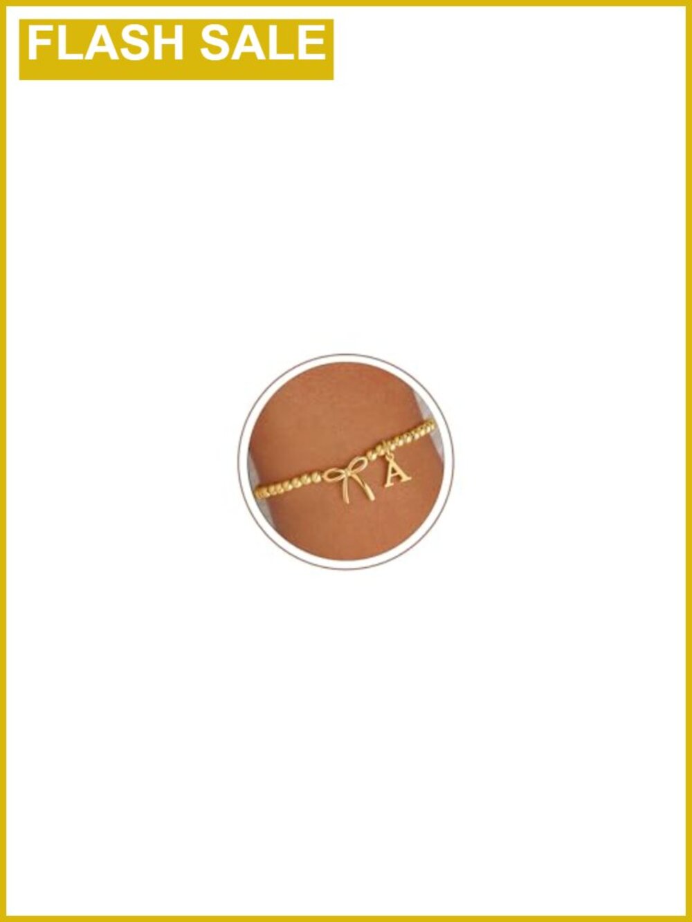 Initial Bow Charm Stretch Bracelet 14K Gold Plated Beaded Women's Gift